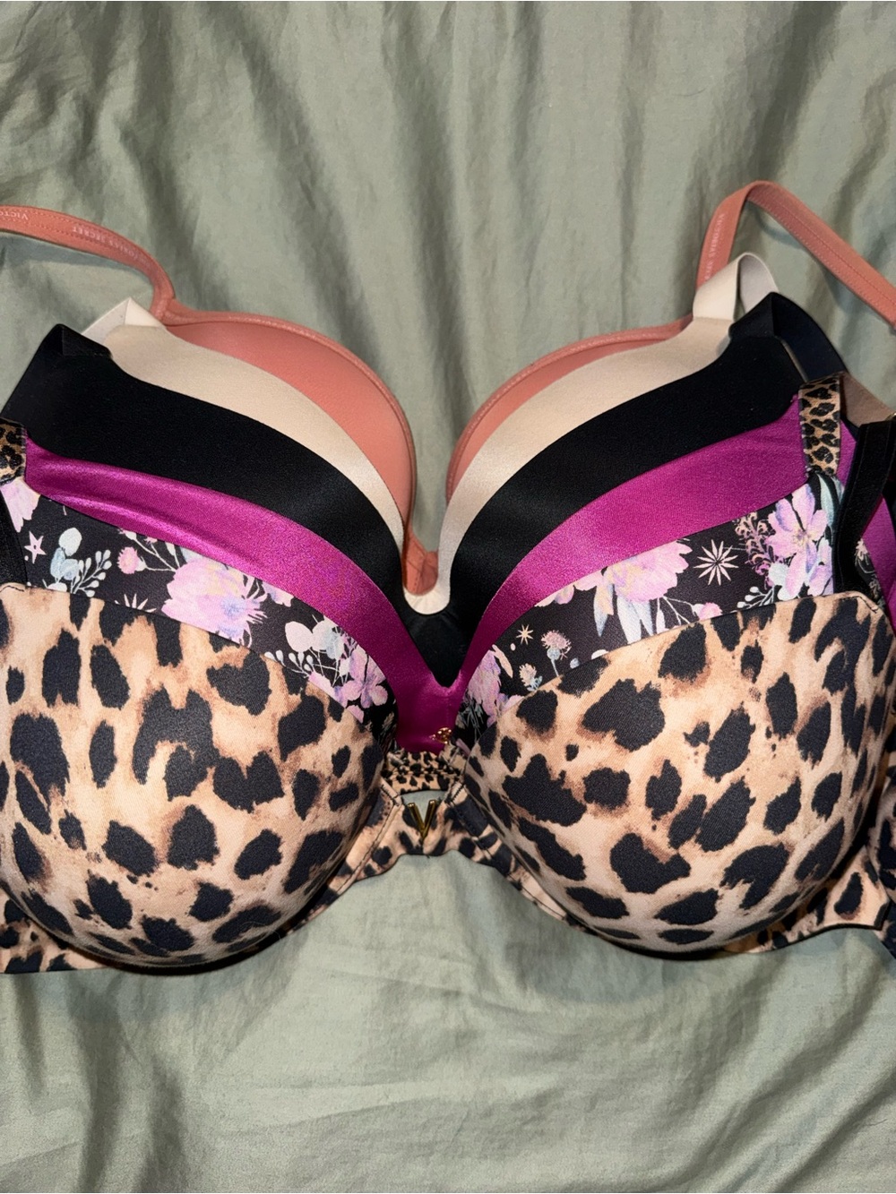 Lot of Six (6) Victoria’s Secret 36DD Bras - Leopard, Floral, Fuchsia, & More